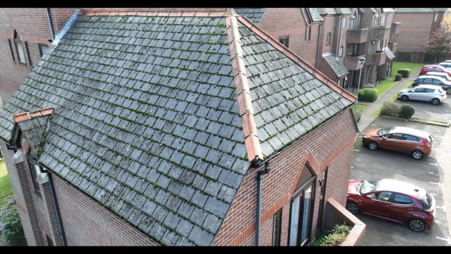 Drone roof inspection of a managed residential property